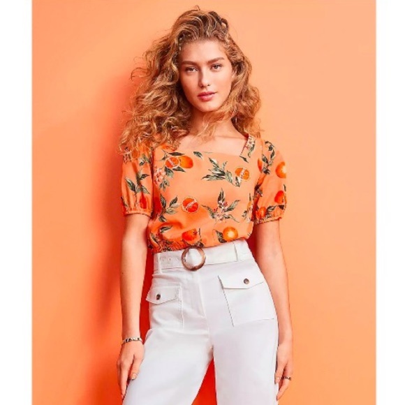 Ann Taylor LOFT Orange Fruit Harvest Criss Cross Back Cropped Top Small - Picture 10 of 10
